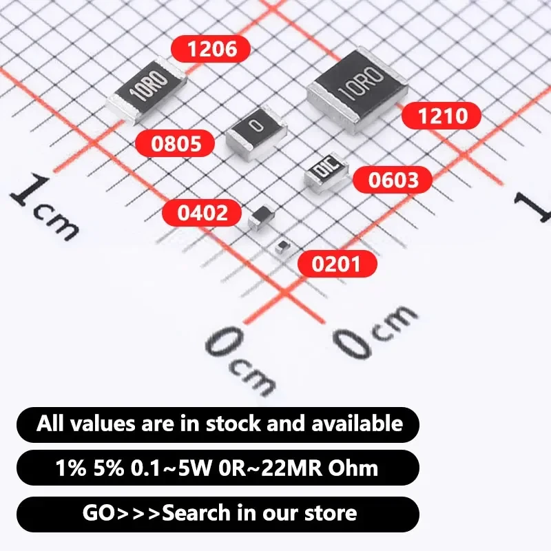 100pcs 1/4W 1R~22M 1% Metal film resistor 100R 220R 1K 1.5K 2.2K 4.7K 10K 22K 47K 100K 100 220 1K5 2K2 4K7 ohm resistance