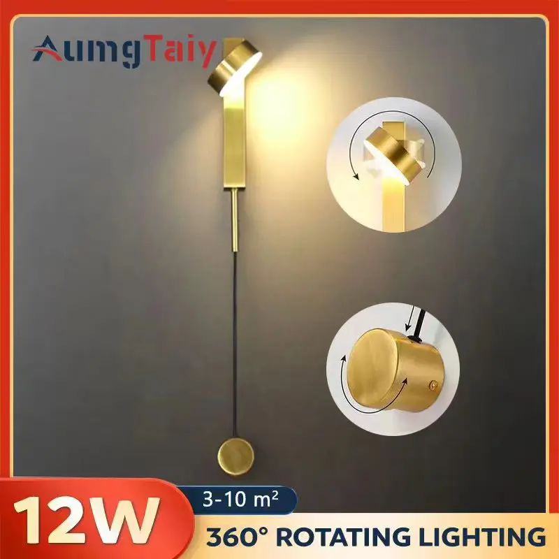 

LED Wall Lamps with 360° Rotation Dimming Switch Wall Light Modern Stairs Room Decor Wall Sconce living room Golden Black