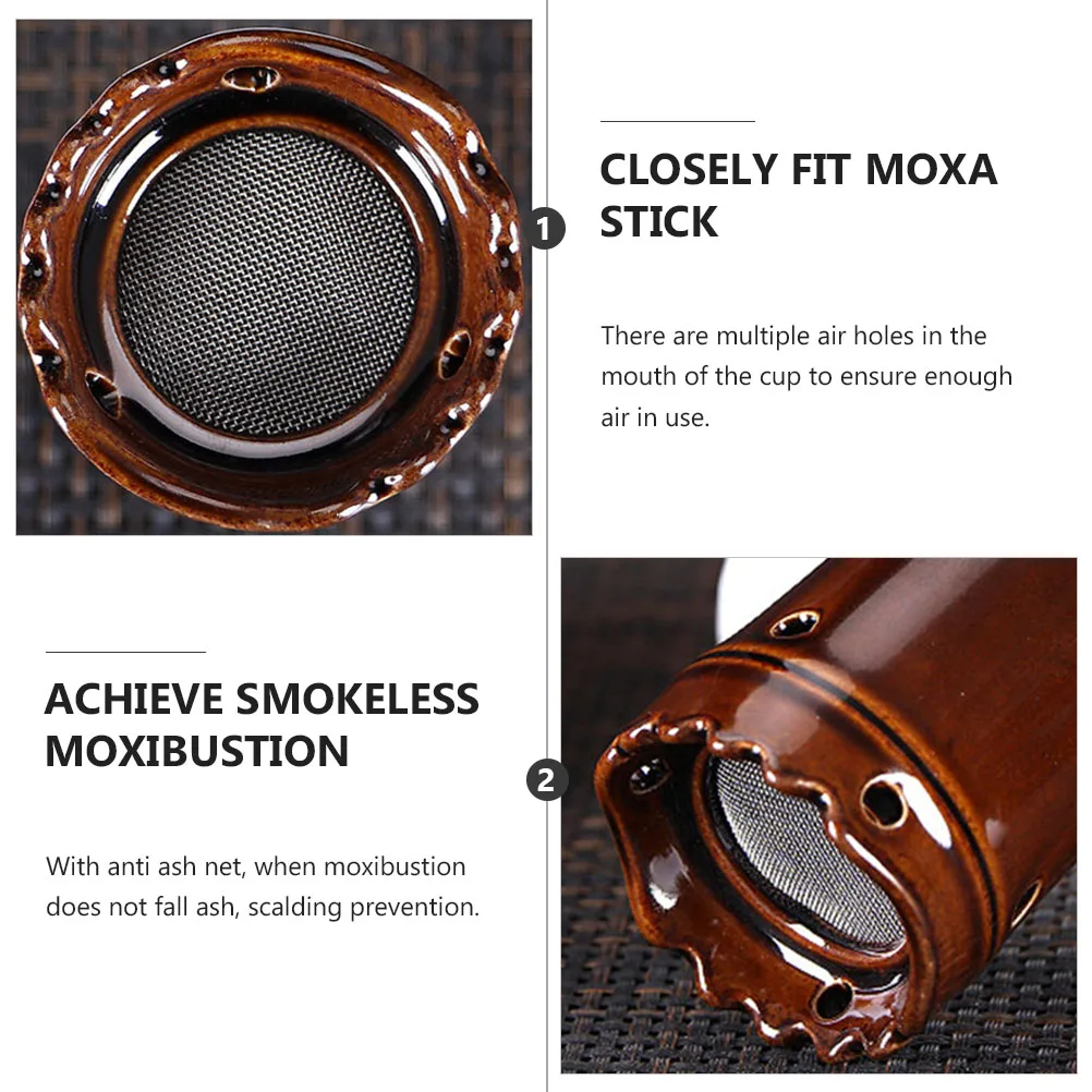 

1 шт., массажное устройство мокса, керамическая банка для прижигания для лица, шеи, живота, рук, ног, бездымная горелка мокса с сеткой для защиты от пепла