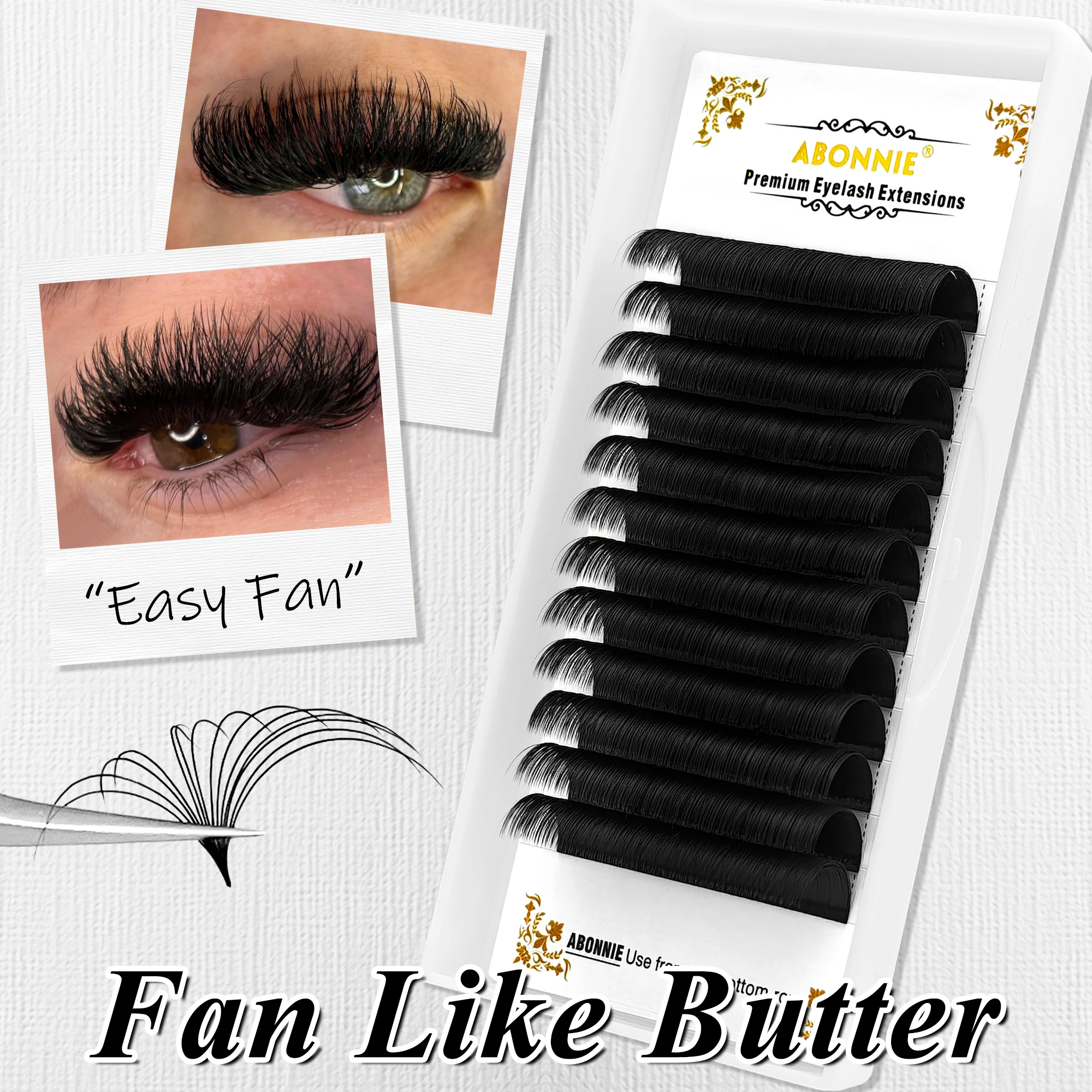 ABONNIE Easy Fan Lashes Extension Fast Bloom Fluffy Dense Flower Lash No Shrinking Fiber Premade Volume Fans Eyelash Extension