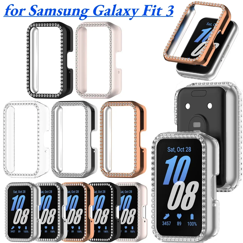 PC Diamond Inlaid Case Screen Protector Case Dustproof Protective Case Frame Anti-Scratch for Samsung Galaxy Fit 3 SM-R390