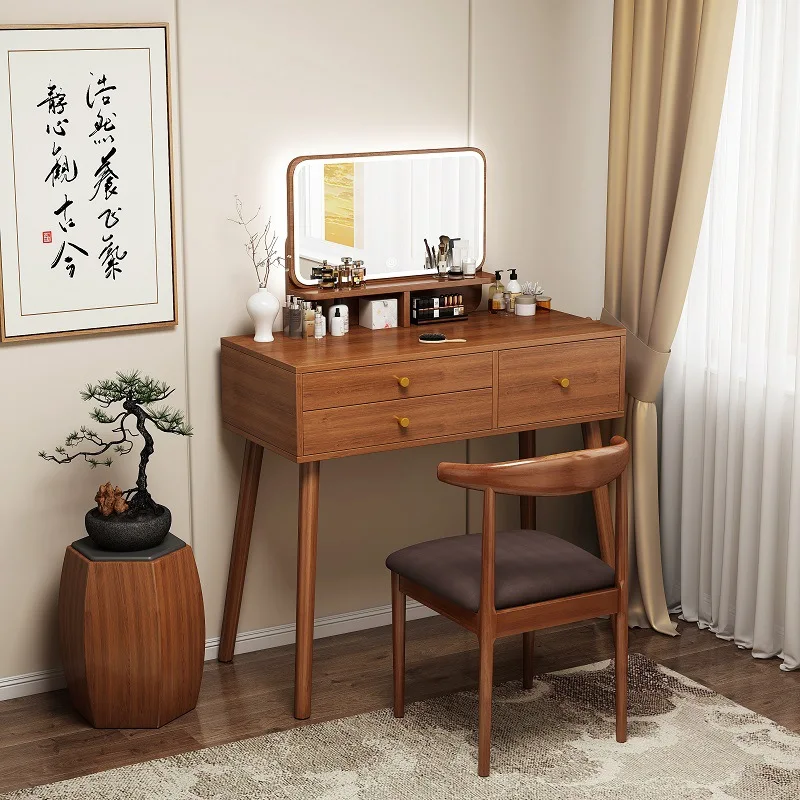 

Salon Retro Dressers for Bedroom Walnut Color Dressing Tables Mirror Chair Makeup Dresser Trendy Penteadeira Trendy Furniture