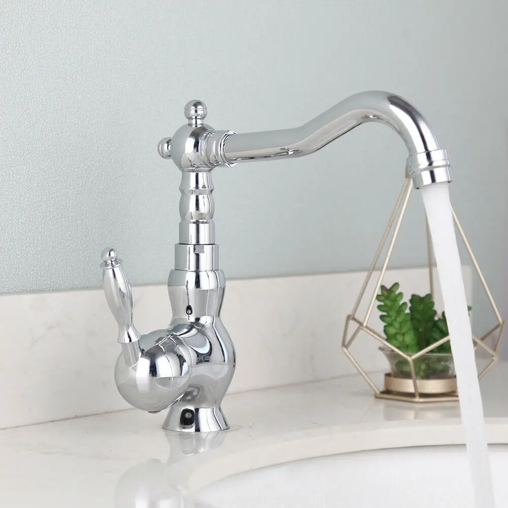 

Polished Chrome Basin Faucets Bathroom Kitchen Deck Mounted Sink Water Tap Single Hole Hot and Cold Mixer Taps