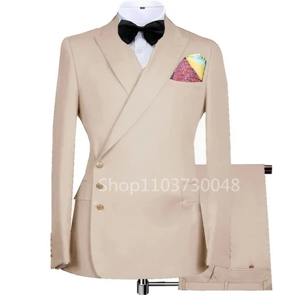 

Элегантный однотонный мужской смокинг из двух предметов, деловой деловой свадебный двубортный пиджак с лацканами и брюками, модный
