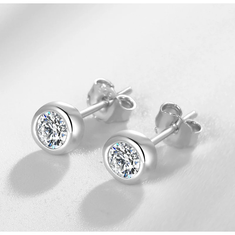 925 Sterling Silver Piercing Earrings for Men Women Fashion Shining 6.5MM Clear Cubic Zrconia Mini Round Stud Earring Jewelry