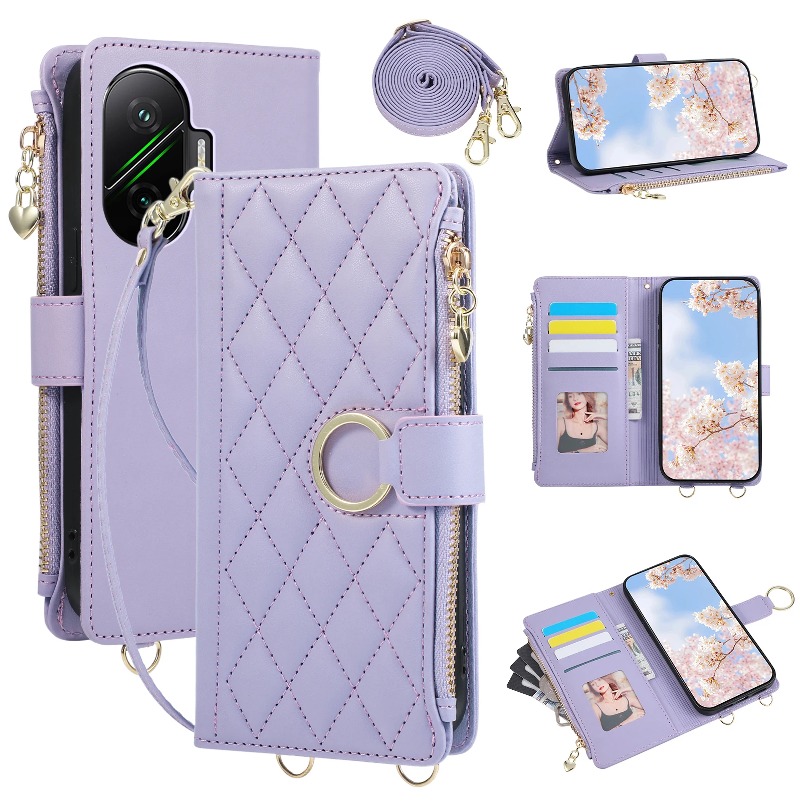 Crossbody Flip Leder Reißverschluss-Brieftasche Kartenfächer Standfunktion Handyhülle für Xiaomi Poco X8 Pro Max X7 F8 Pro F7 Ultra Schutzhülle