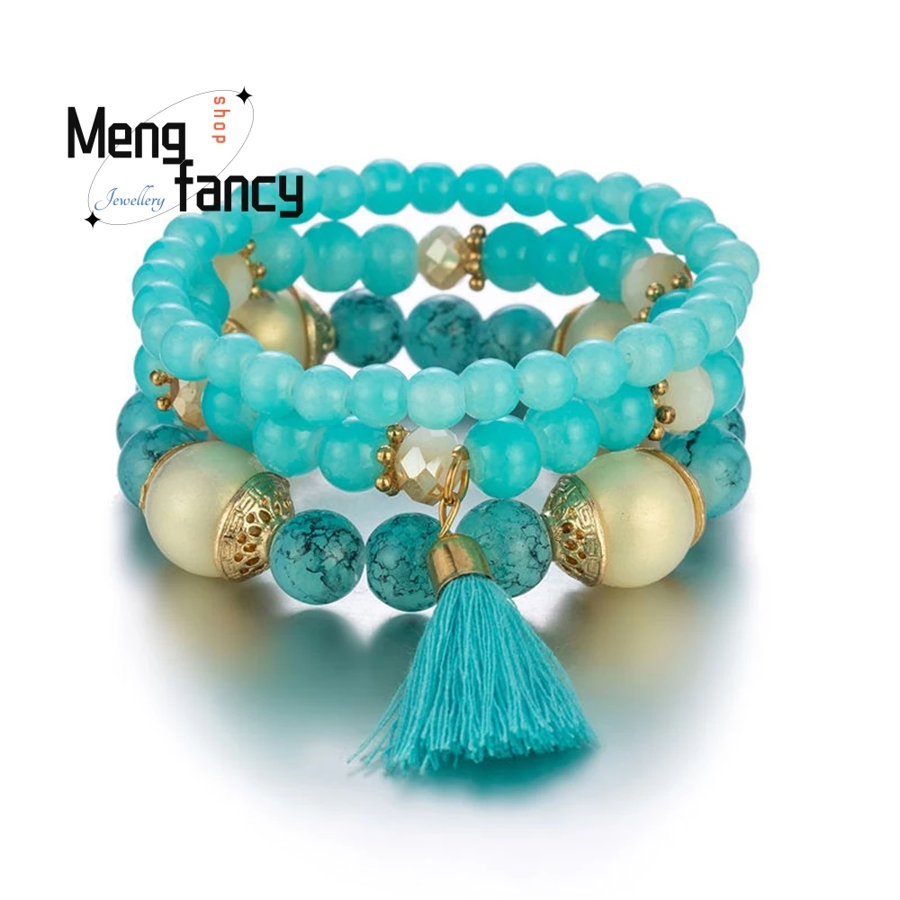 

Bohemian - style Multi - layered Beaded Sweet Bracelet, European And American Fashion Tassel Elastic Bracelet Accessories In Sto