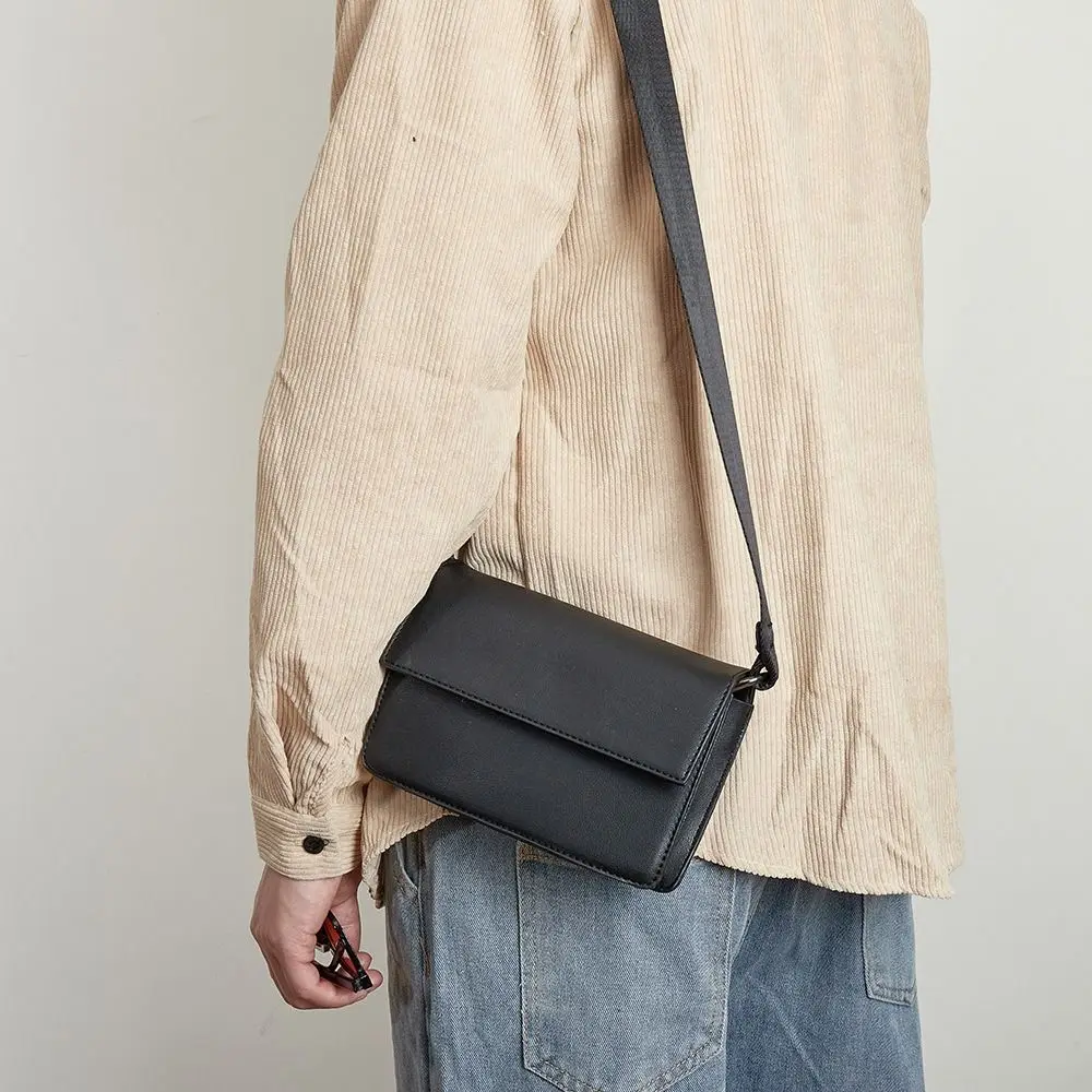 

Pu Men's Messenger Bag Large Capacity Black Male Crossbody Bag Multi Functional Japanese Style Rectangular Shoulder Bag Outdoor