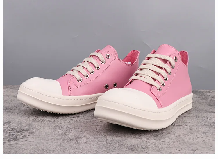 

High Street Versatile Height-increasing Low-top Leather Shoes Pink Leather Fashion Casual Sneakers