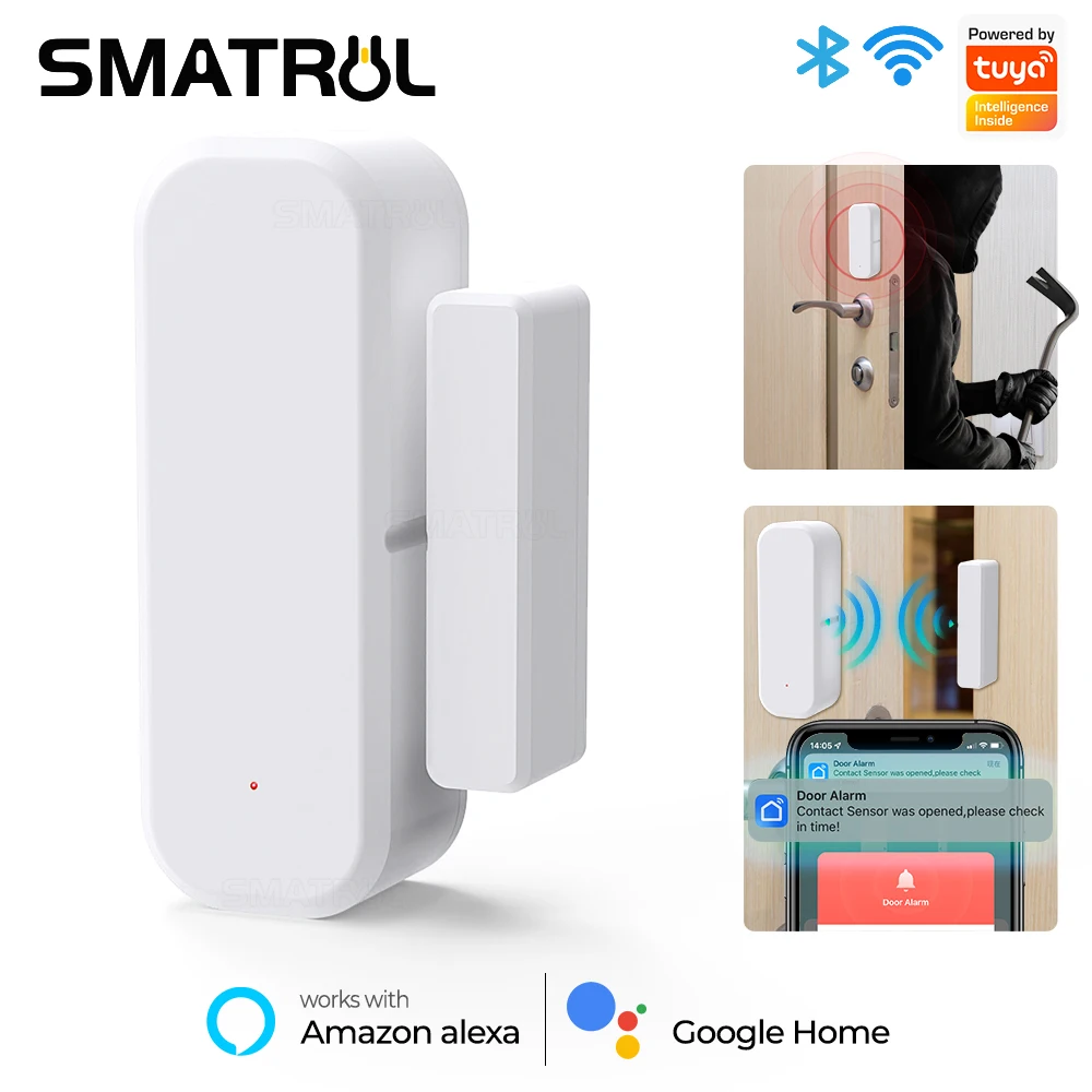 

SMATRUL Tuya Smart WiFi Door Sensor Door Open / Closed Detectors App Notification Alert Security Alarm Support Alexa Google Home