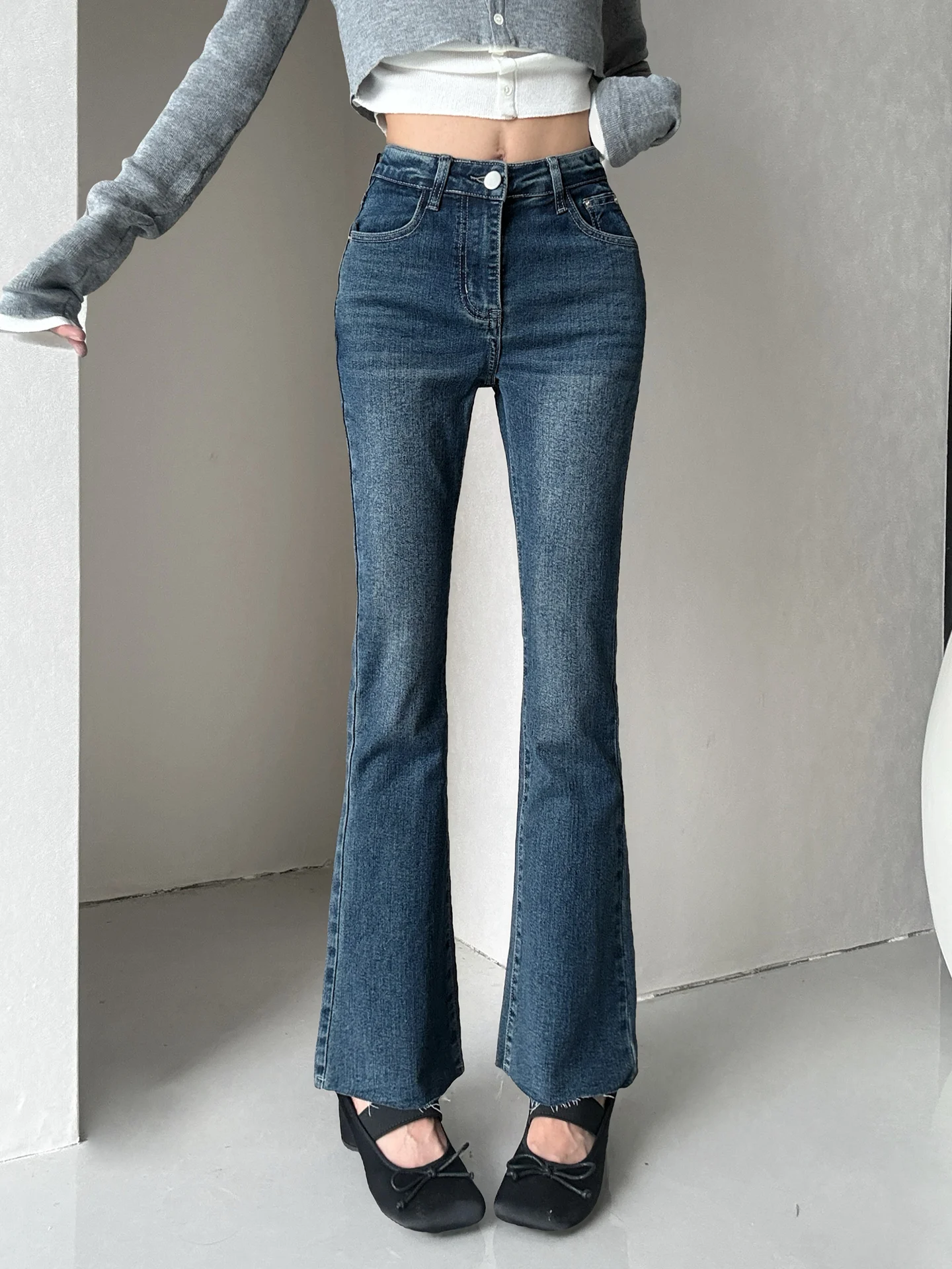 Slim Fit High Waist Denim Jeans Women's Elastic Nine Points Hair  MianCun Fumpy God Pants Butt Lifting Micro Flared Pants