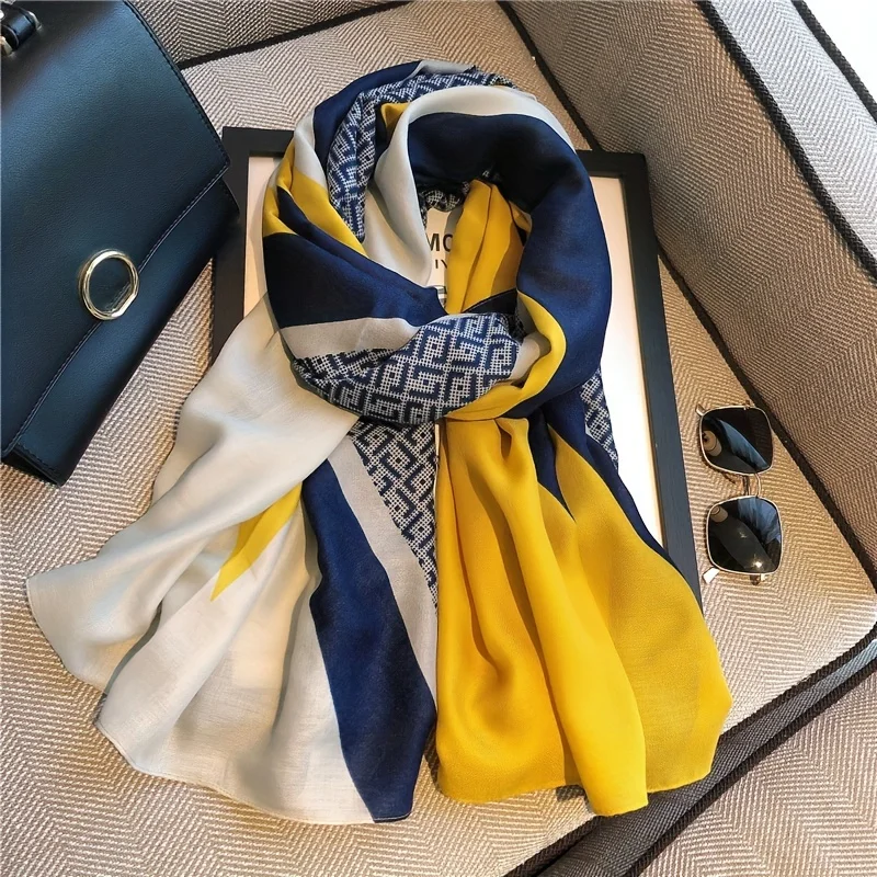 Color Block Print Women's Long Shawls And Scarves Letters Pattern Large Size  Windproof Scarf Soft and Warm Winter Scarf