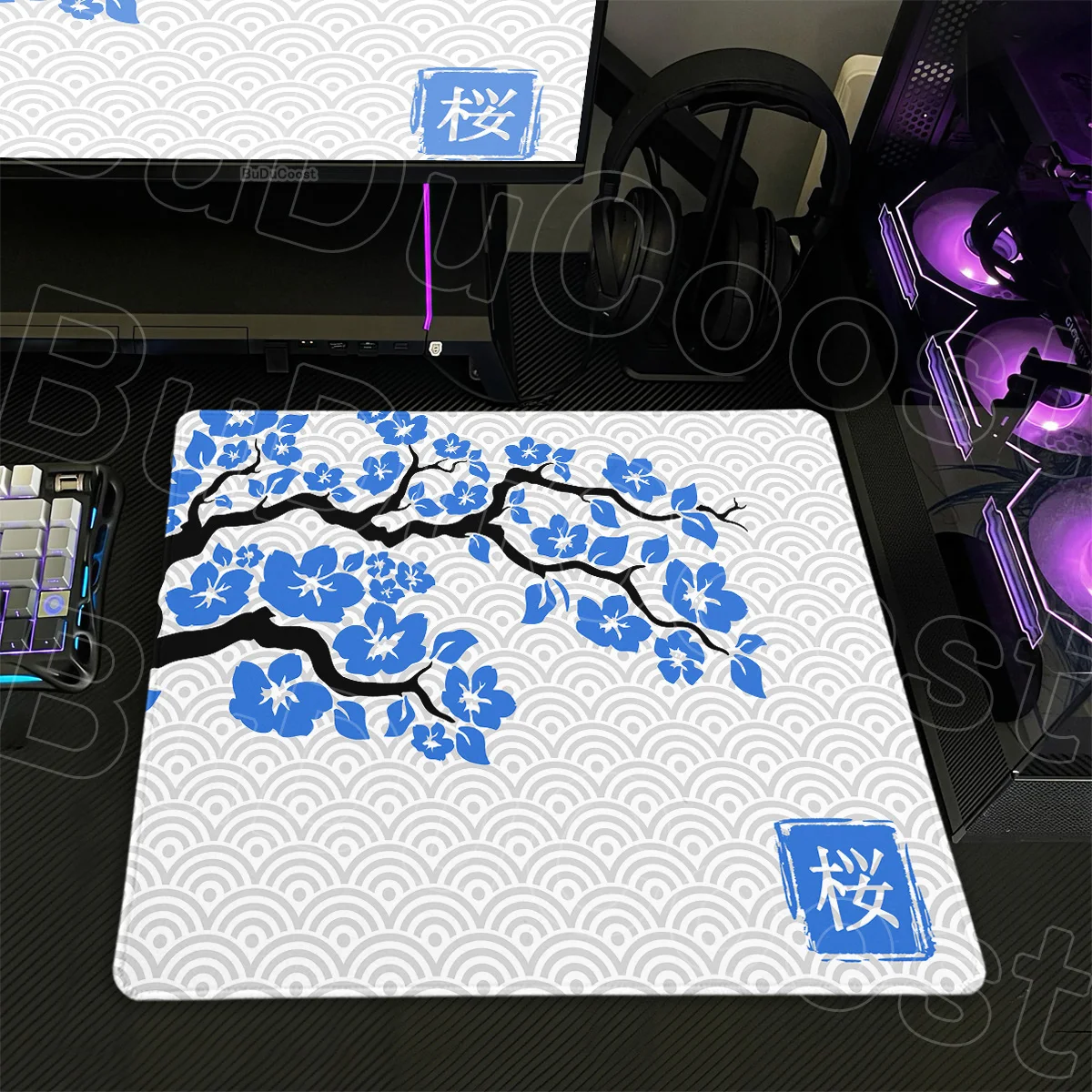 50x50cm Japan Cherry Blossom Square Gamer Mouse Pad Stitch Edge Durable Carpet Portable Laptop Red Sakura Keyboard Table Cushion