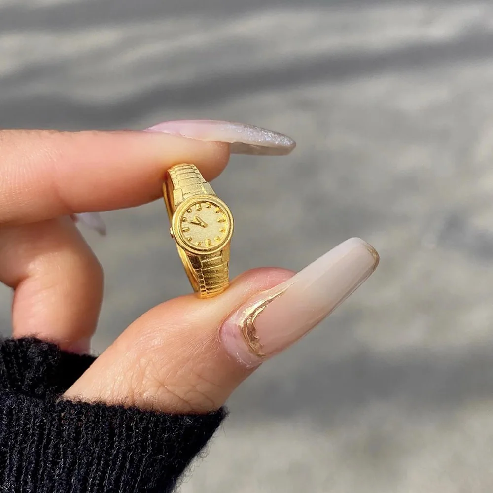 520 Watch Shape Ring for Women Gold Color Ins Design Adjustable Open Ring Zirconia Finger Jewelry Valentine's Day Gift  KDR001 image 5