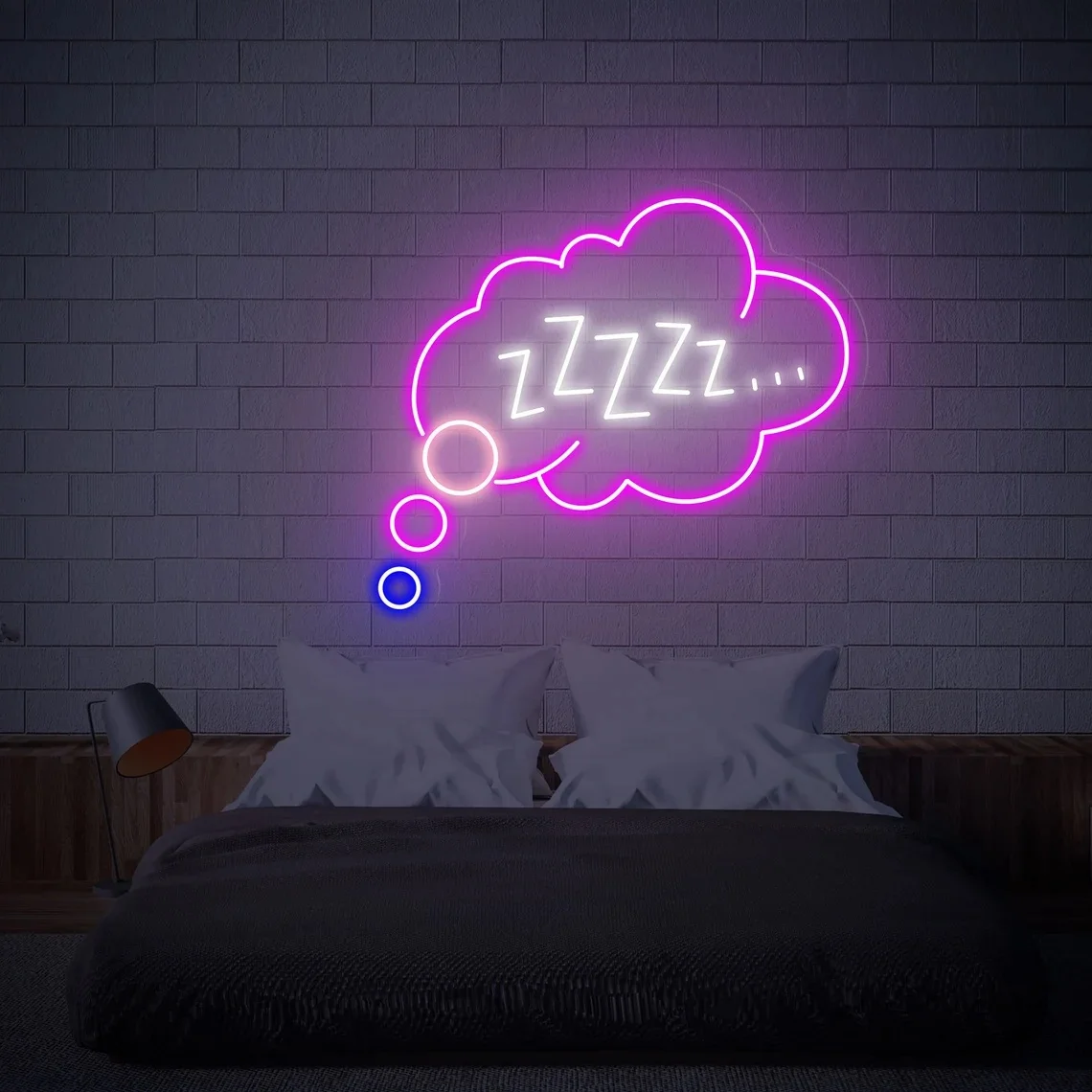 علامة Goodnight Sleeping Zzzz Neon لغرفة الأطفال، لافتة غرفة الألعاب الخفيفة النيون