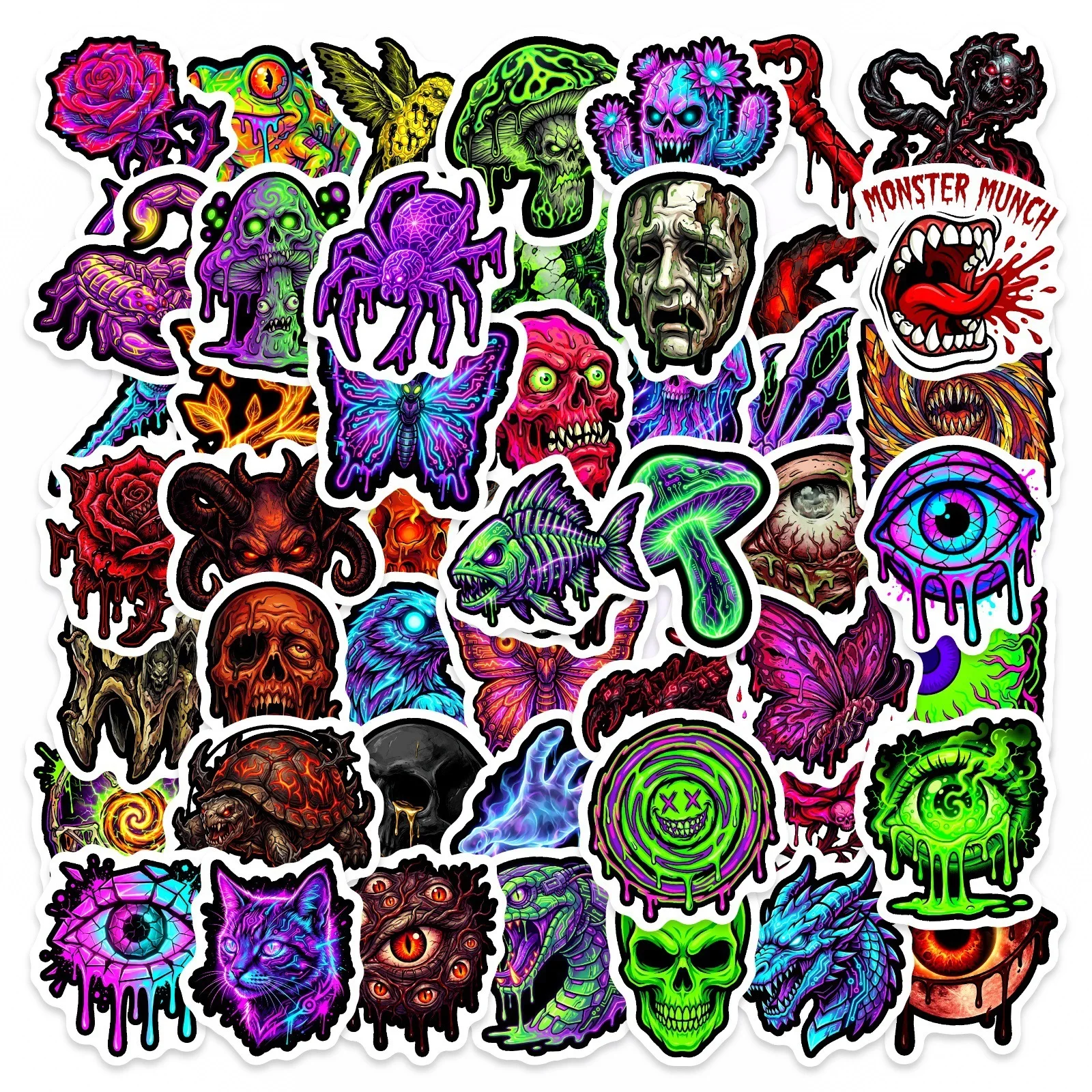 50/100 Pcs Dark Psychedelic Monster Skull Stickers Cool Creative for Phone Laptop Skate Helmet Car Bicycle Removable Decals
