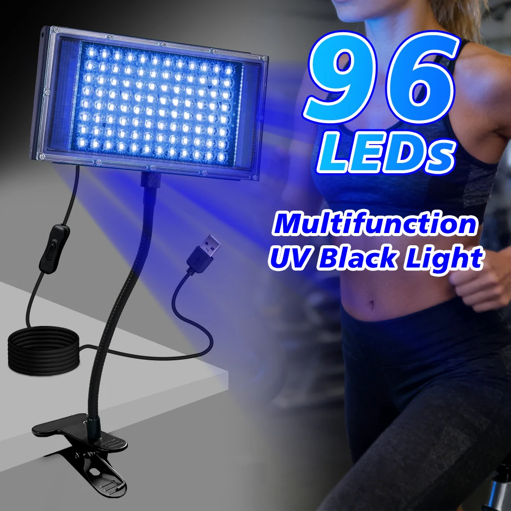 

Светодиодная лампа с 96 синими LED-лампочками - гибкая конструкция с креплением-клипсой, широкий охват для домашнего загара и создания эффекта сияния.