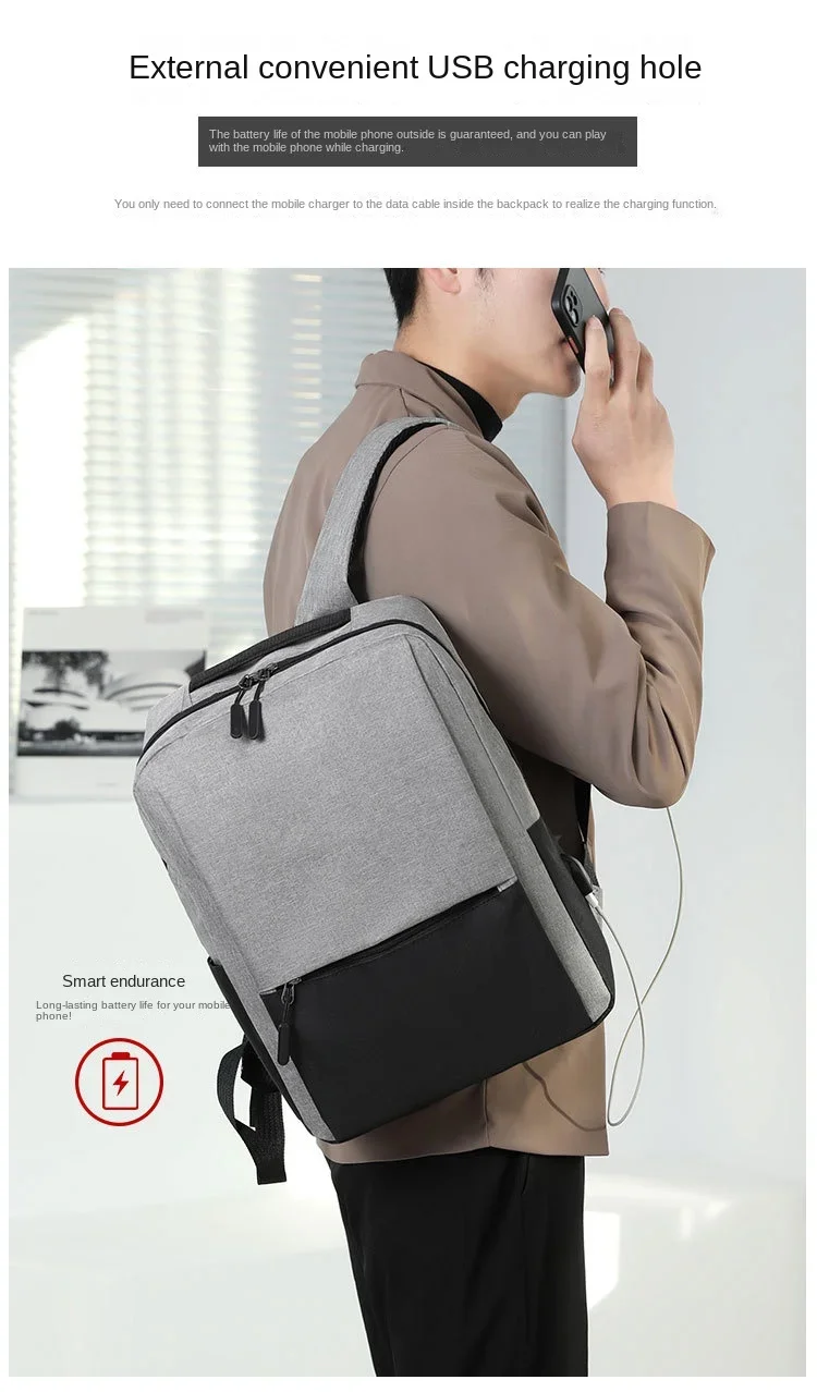 Sac à Dos Simple de Grande Capacité Rechargeable par USB, Sacoche pour Ordinateur, Trois Pièces, pour Voyage d'Affaires, pour Femme, Nouvelle Mode