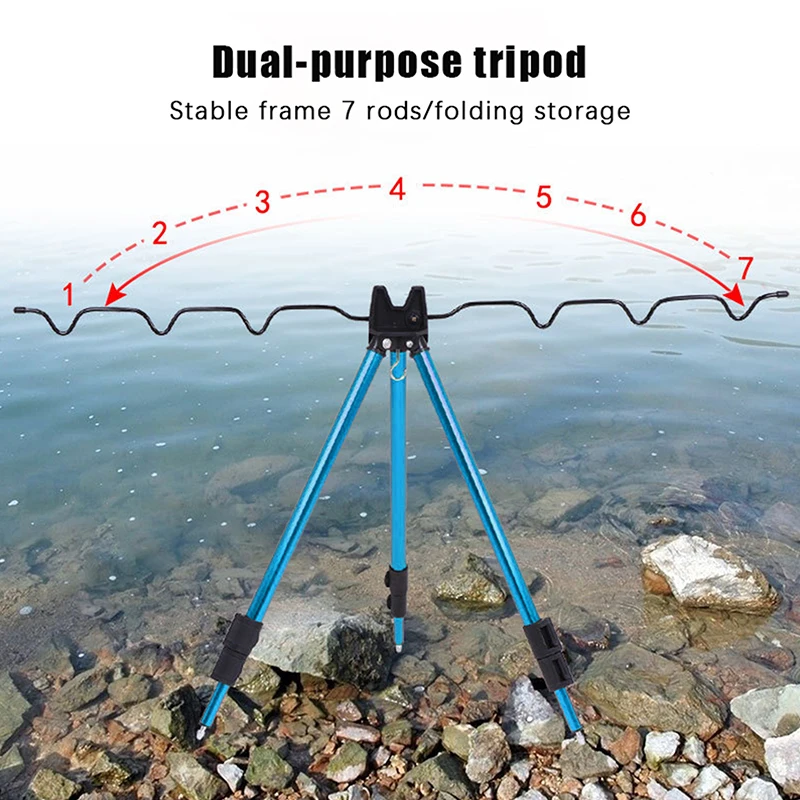 Fishing Pole Holder, Fishing Pole Tripod Bracket, Folding Tripod Fishing Rod Stand Aluminum Alloy For Fresh Fishing Outdoor