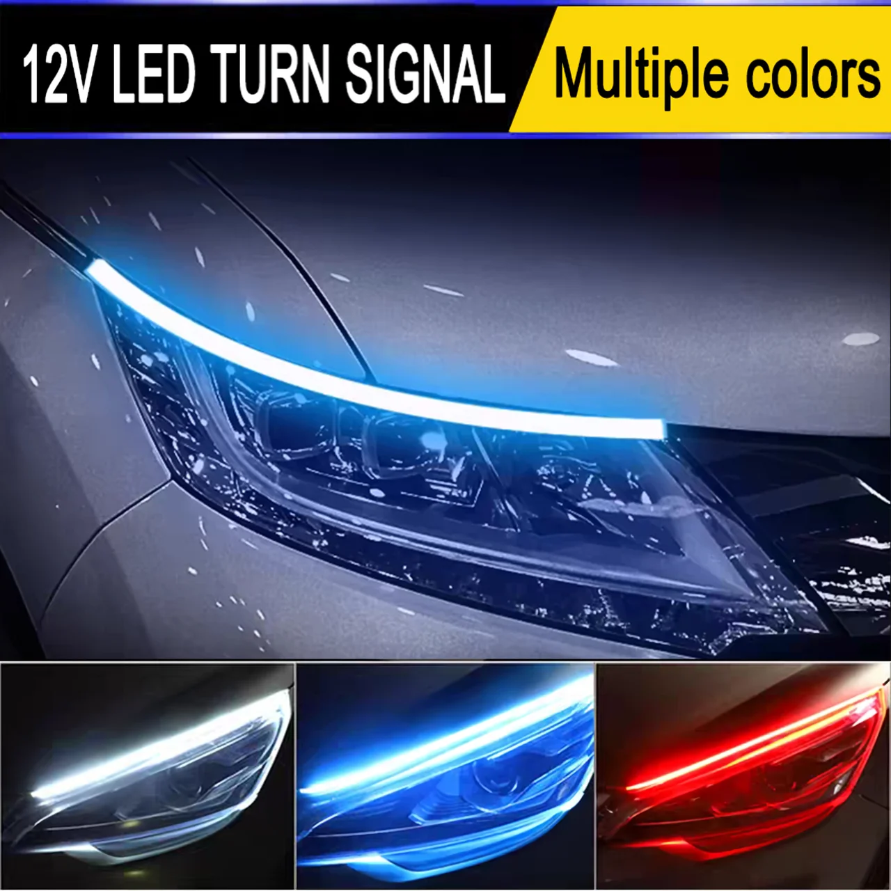 

12V LED DRL Car Daytime Running Light Flexible Waterproof Strip Auto Headlights White Turn Signal Yellow Brake Flow Lights