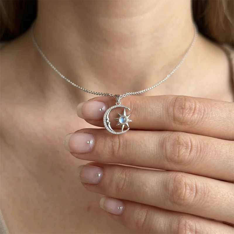 Moon and Star Necklace in Sterling Silver New Moon and Starburst Necklace Gold or Silver Bulk Items Wholesale Jewelry for Women