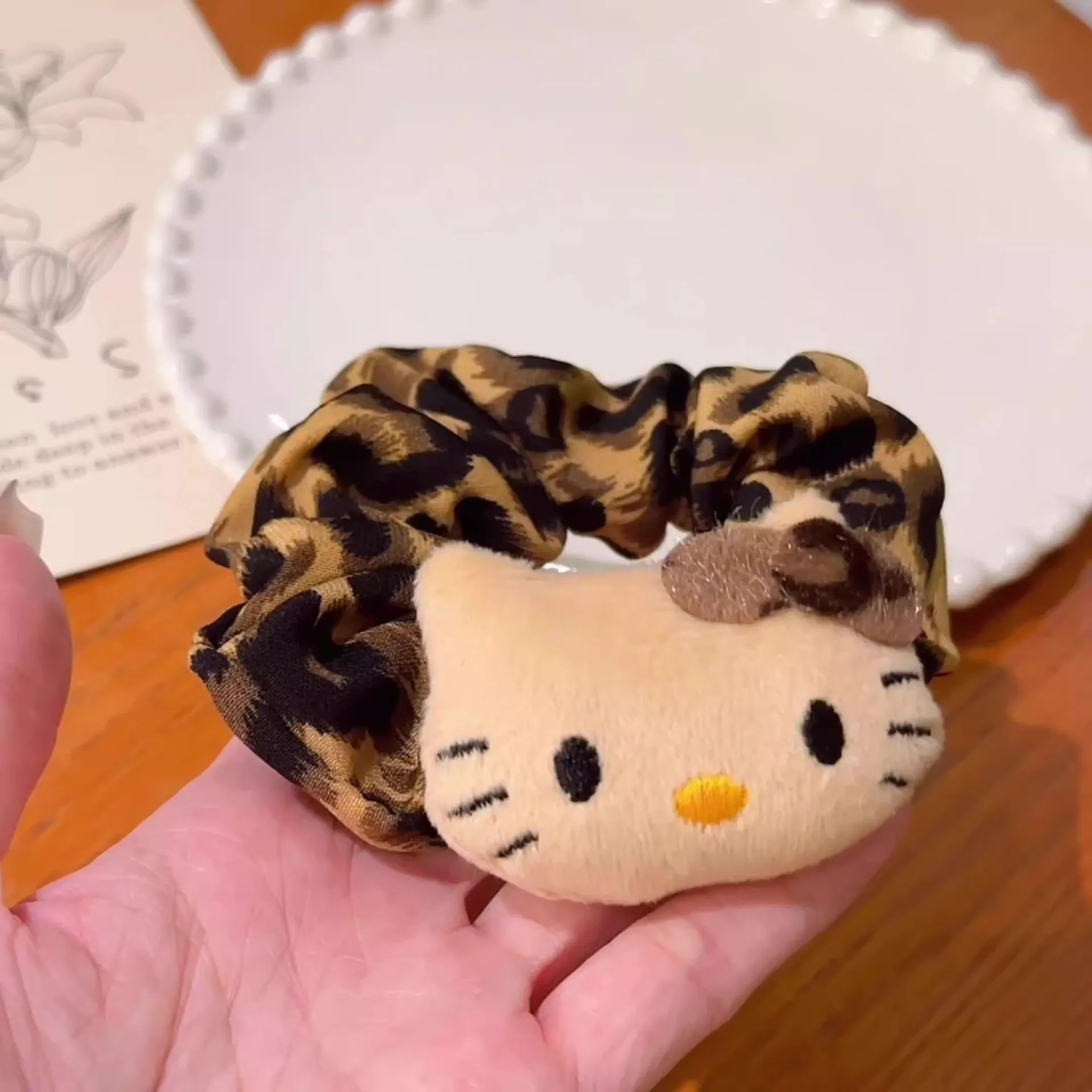 سانريو الكرتون الشعر حبل مرحبا كيتي الشعر حبل ليوبارد طباعة لطيف ذيل حصان الشعر حبل عقال فتاة إكسسوارات الشعر حبل الشعر