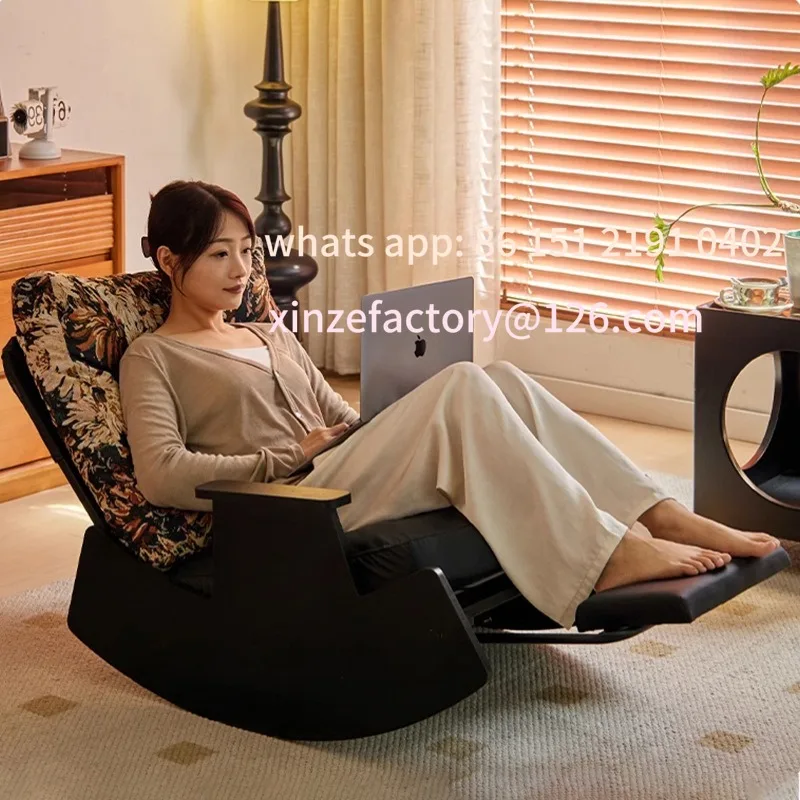 كرسي هزاز عتيق من الخشب الصلب قابل للتخصيص، كرسي ترفيهي للشرفة المنزلية، ظهر قابل للتعديل #1