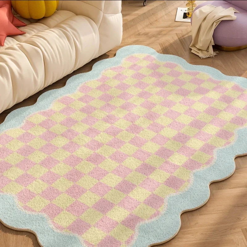 

Carpets for Living Room Plaid Children Bedroom Fluffy Rug Home Decoration Cloakroom IG Floral Plush Mats ковер Tapete Tapis 러그