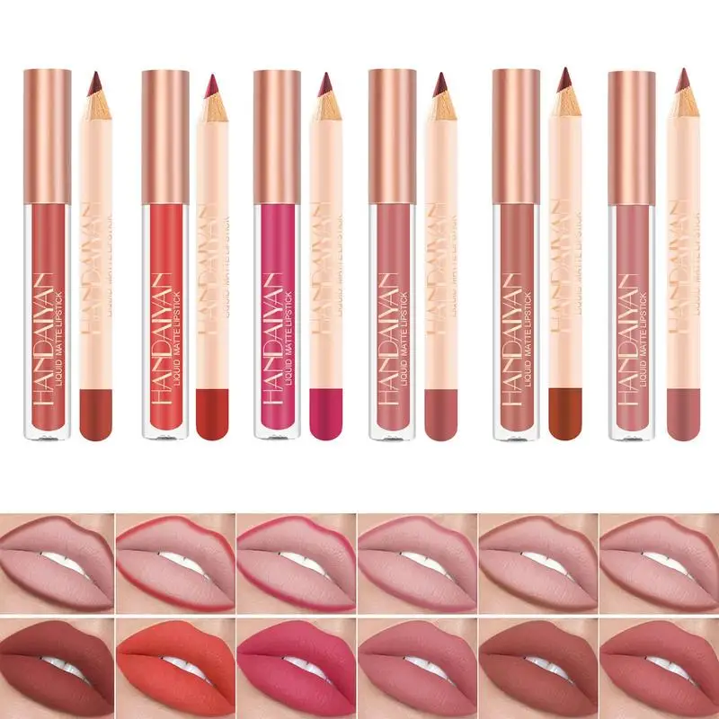 Velvety Matte Lip Gloss And Lip Liner Pen Makeup Set 12PCS Waterproof Long Lasting Pigmented Sexy Women And Girls Makeup