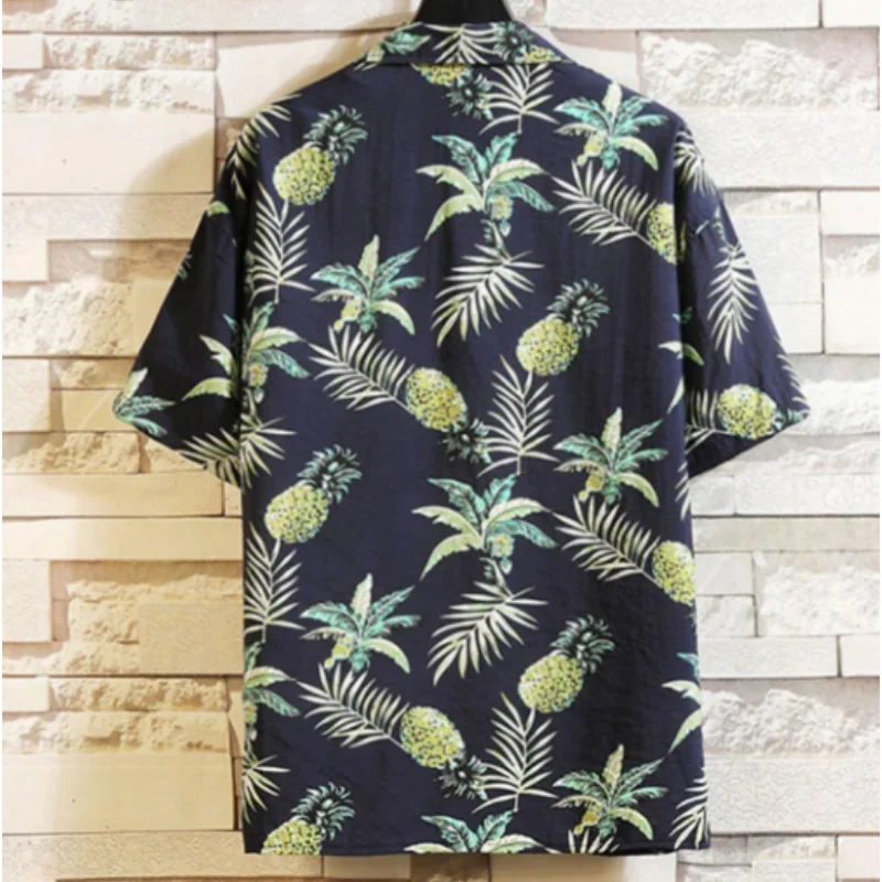 High Quality Japanese Hawaiian Blossom Shirt Summer Short Sleeve Men\'s Loose Vintage Beach Blossom Shirt Thin Coat D0079