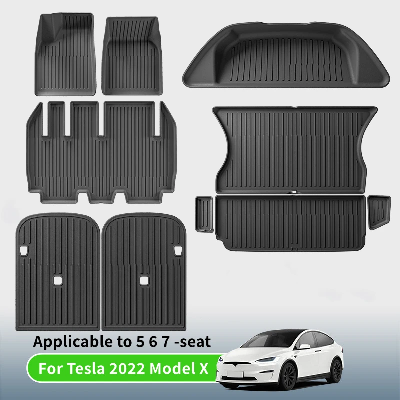 For Tesla Model X 5 6 7 Seater TPE Floor Mat All Weather Anti-Slip Waterproof Front Rear Trunk Mats Cargo Liner Anti Dirty Pad