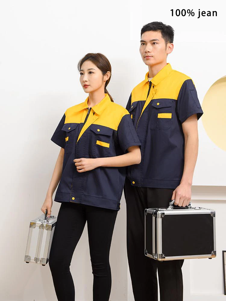 Letnia koszula robocza z krótkim rękawem, kombinezon, oddychająca, cienka odzież robocza do warsztatu, odprowadzająca wilgoć, odzież ochronna dla mechaników.