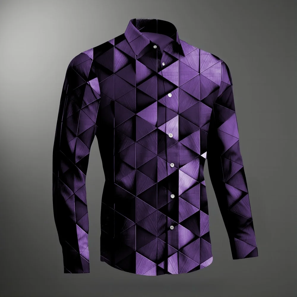 

Grid retro men's casual fashion trend spring and summer new style long sleeved lapel shirt simple retro comfortable breathable