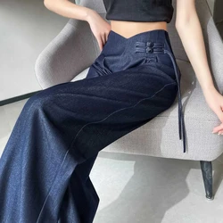 Summer New High Waist Ice Silk Loose Wide Leg Pants Solid Color Simplicity Vintage Straight Pants Fashion Casual Women Clothing