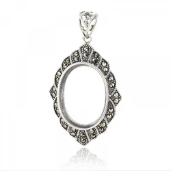 925 Sterling Silver Pendant Base Fit Oval Cabochon Cameo Flower Carved Bezel Blank Tray For DIY Necklace Jewelry Making Finding