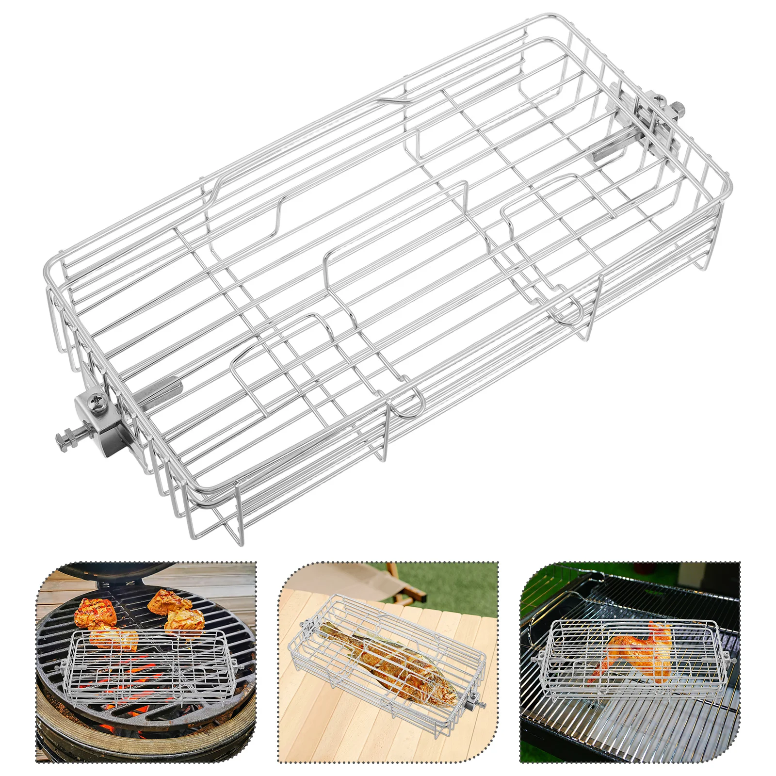 

Adjustable Rotating Fish Grill Rack Barbecue Cage Organizer Chicken Wings Basket Camping Racks Air Fryer Rotisserie BBQ Grilling