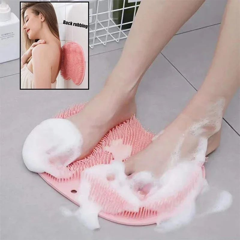 Non-slip Shower Mat Silicone Massage Wash Foot Pad Bath Massage Brush Pad Bathroom Rub Back Brush with Sucker Cleaning Tools