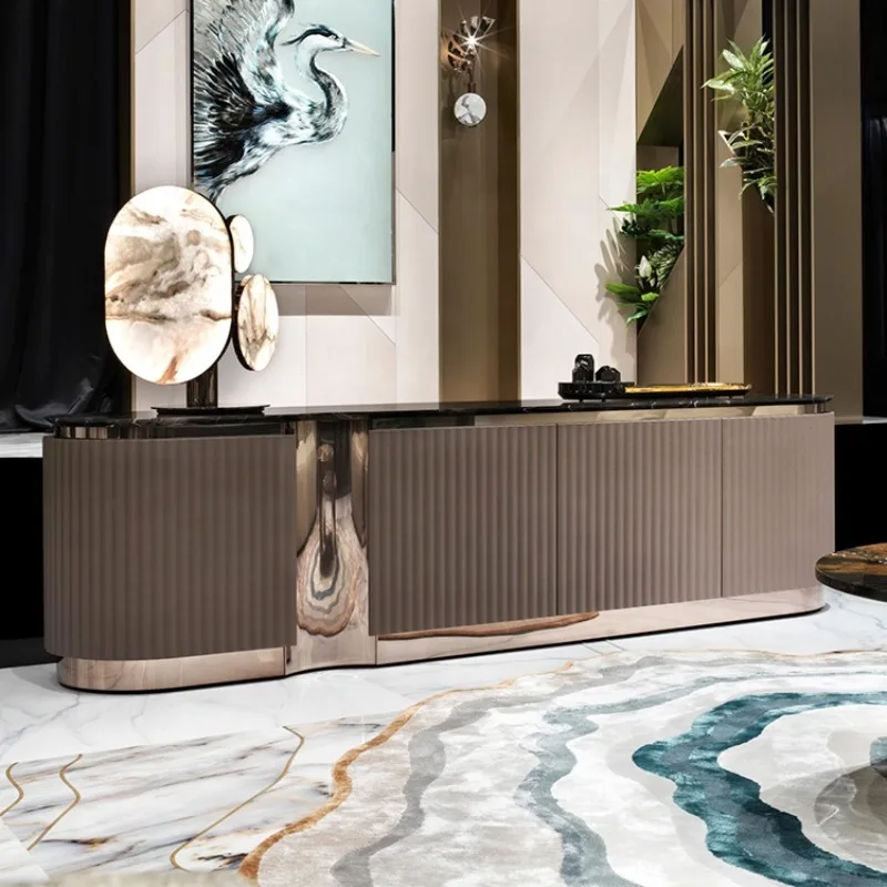 Light Luxury Villa Natural Marble Stainless Steel Dining Table with 6 Chairs