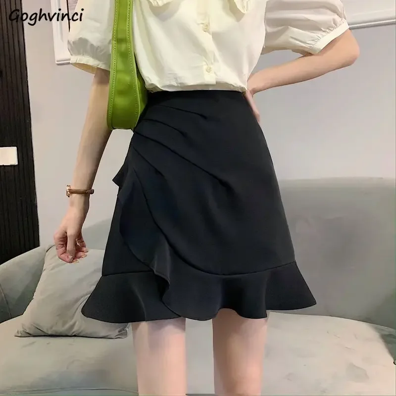 

Mini Trumpet Skirts for Women Solid Ruffles Summer Design Tender All-match Korean Style Fashion Daily Юбка Женская Casual Chic