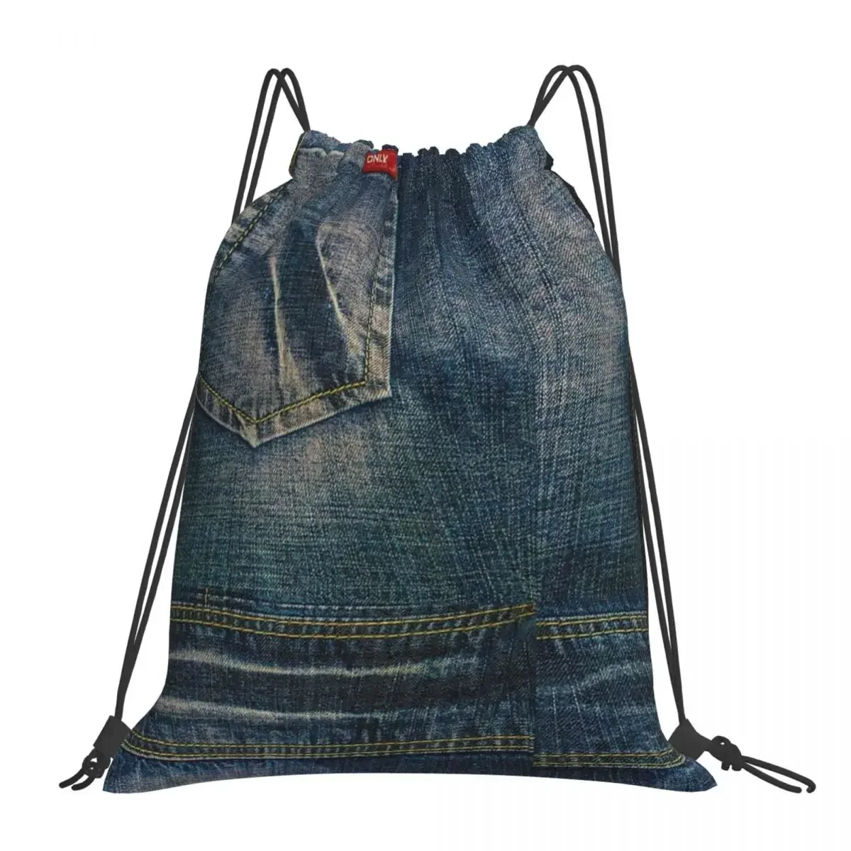 Litter Pocket I Love Bluejeans Denim Backpacks Casual Portable Drawstring Bags Sports Bag Book Bags For Man Woman Students