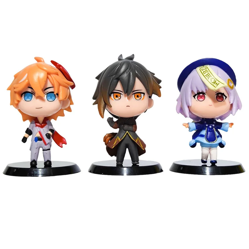 1set Anime Genshin Impact Figure Lumine Aether Amber Figurine 8CM PVC Action Figures Collection Model Toys for Children Gifts