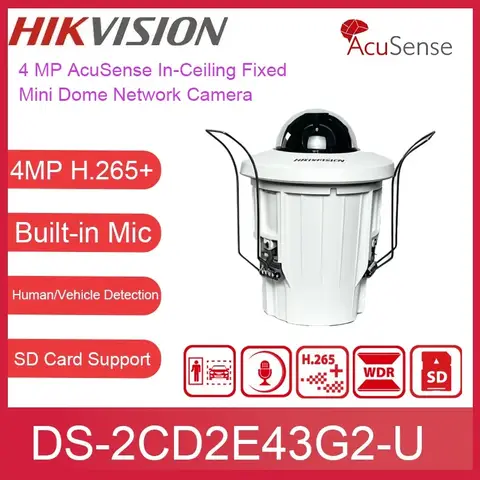 Hikvision DS-2CD2E43G2-U 4MP AcuSense In-Ceiling Mini Dome IP Camera Built-in Mic H.265+ Human/Vehicle Detection SD Card Support
