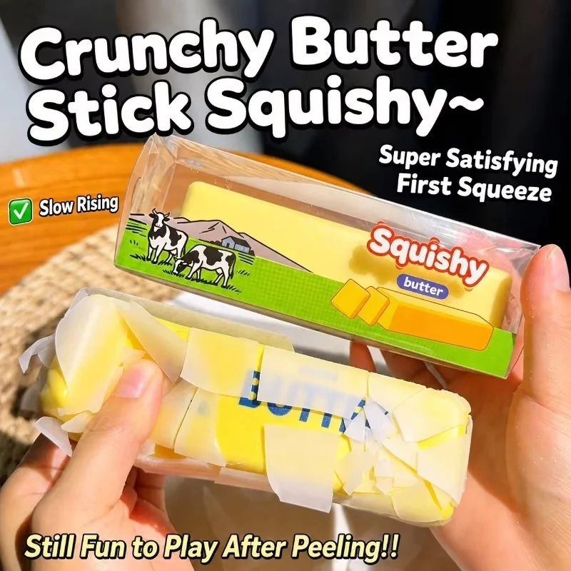 Crunchy Butter Cheese Stick Squishy Fidget Toy Slow Rebound Sound Crispy Butter Bar Toy Finger Squishy Prank Vent Toy for Adult view 3