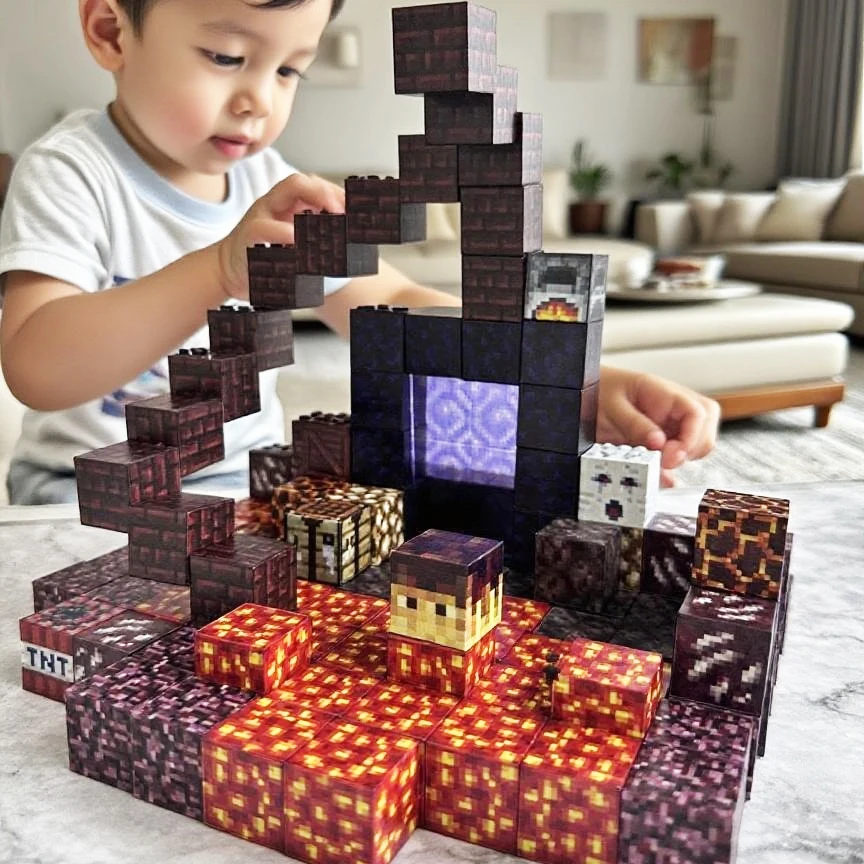 132 Pcs STEM Sensory Toy  Magnetic Building Block Magnet Cube Mine World Set for Boy Girl Kid Age 3+ DIY Model Children