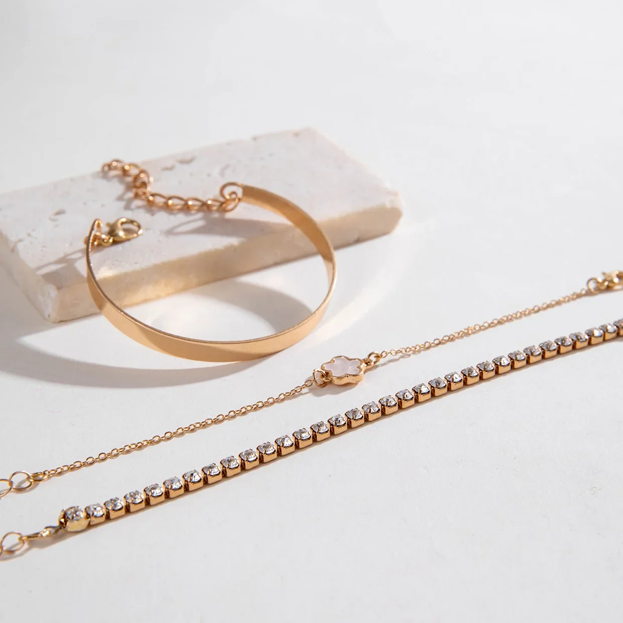 3 قطعة/المجموعة بوهيميا بساطتها المعادن حجر الراين سلسلة سوار مجموعة للنساء الإسورة المعدنية الذهب اللون مجوهرات هدايا