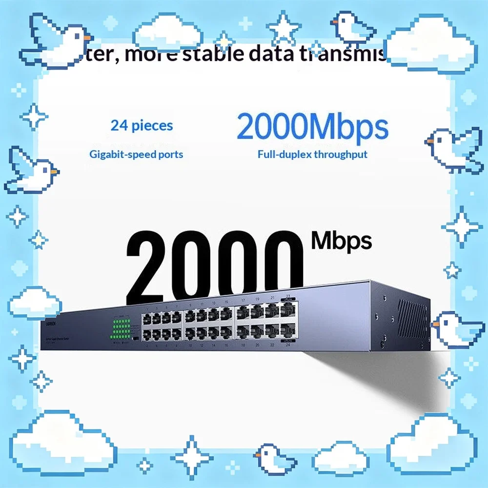 UGREEN CM950-85506 Gigabit Ethernet Switch 24 Port RJ45 Steel Housing 19 Inch Rack Mount Plug and Play for Office LAN CCTV
