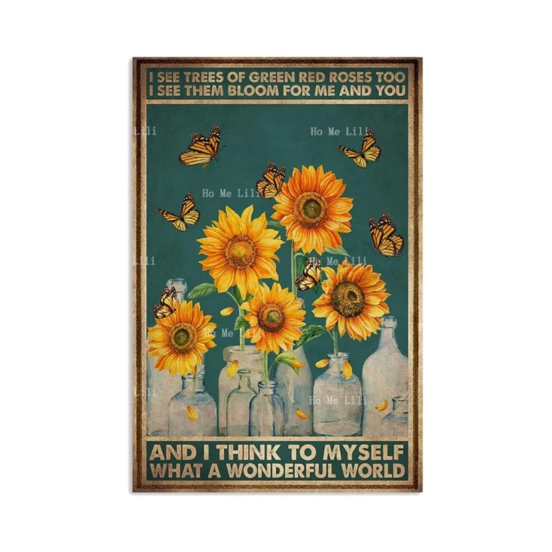 Qkiods What A Wonderful World Sunflower Vintage Metal Tin Sign For Home Coffee Decor Plaque Retro Man Cave