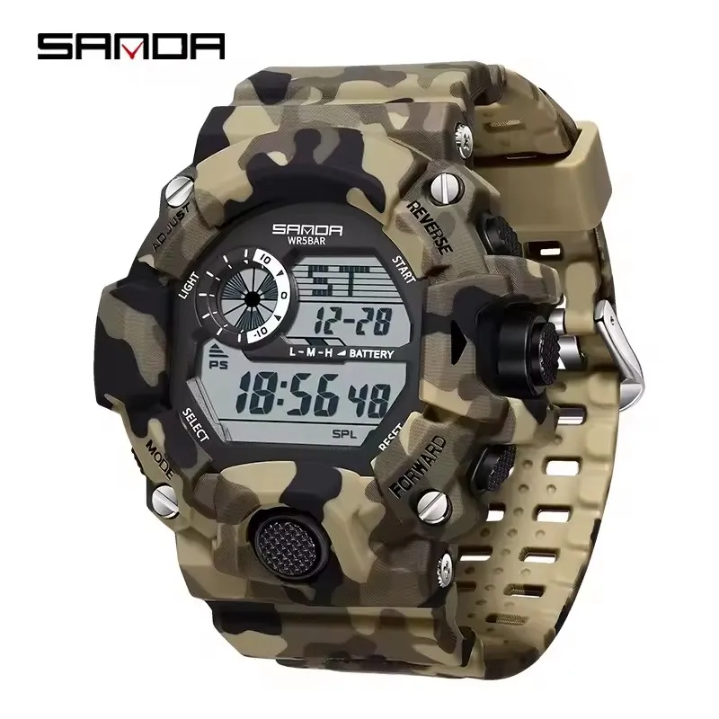 SANDA 2183 Fashion Camouflage Men's Electronic Watch Waterproof Outdoor Sports and Leisure Student Digital Clock reloj hombre