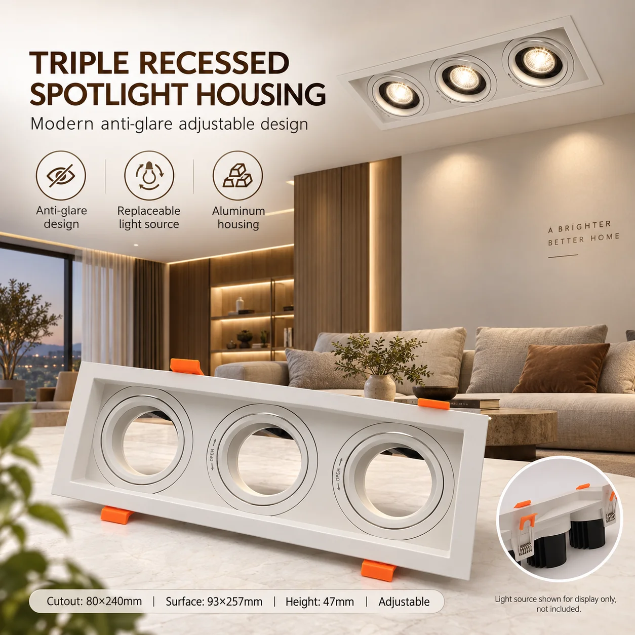 GU10 MR16 Recessed Downlight Frame 80x240mm Cutout Deep Anti Glare Aluminum Adjustable Spotlight Housing Replaceable Bulb Ceilin