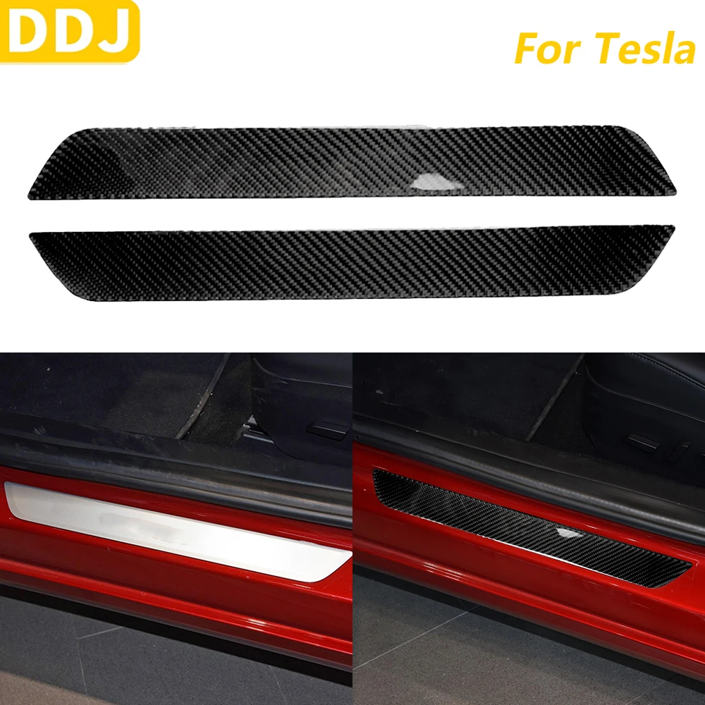 

For Tesla Model Y 2020-2024 Model 3 2017-2022 Carbon Fiber Front Door Threshold Sill Panel Trim Cover Car Accessories Sticker